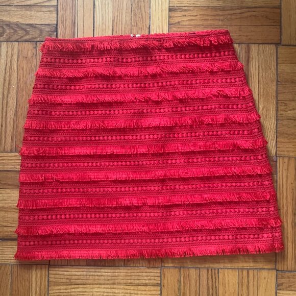J Crew Red Tassel Skirt, Like New - Picture 2 of 4